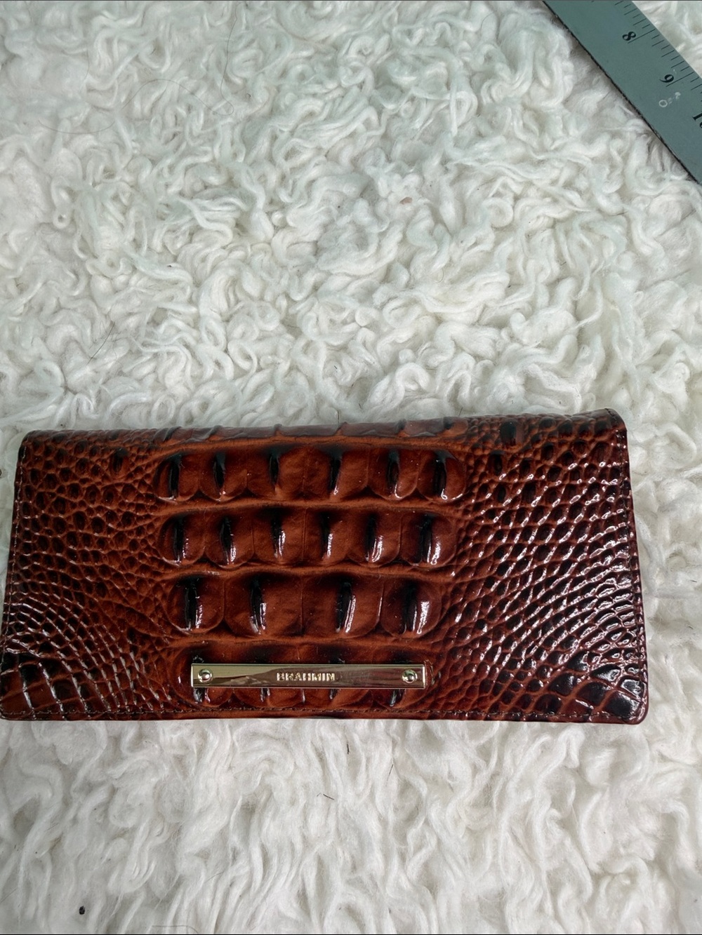 Brahmin Brown Croc-Embossed Continental Wallet with Gold Plate